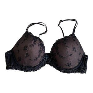 Ambrielle Black Floral Lace Push-Up Adjustable Bra Women's Size 34B‎